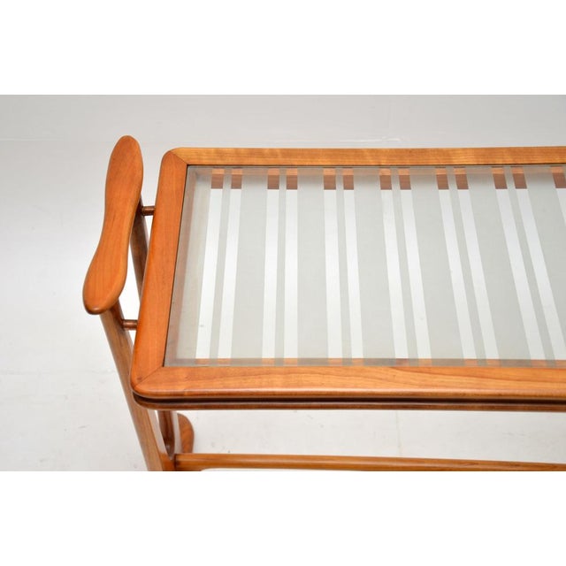 1960s Vintage French Cherry Wood Glass Top Side Table, 1960s For Sale - Image 5 of 9