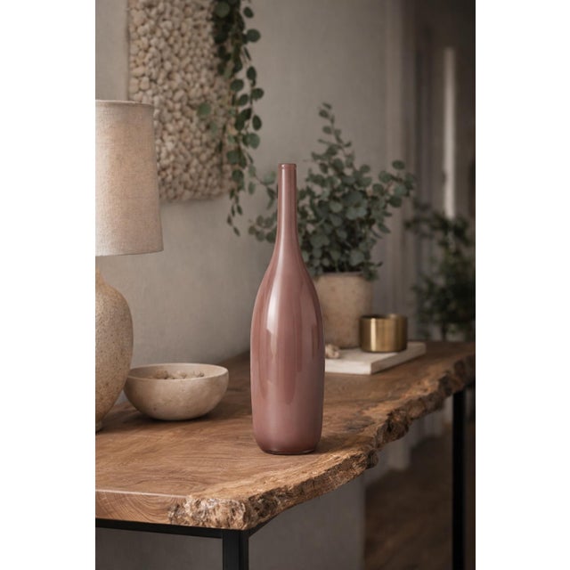 Blush Mauve Art Glass Bud Vase – Tall Minimalist Decorative Bottle Vase For Sale - Image 4 of 6