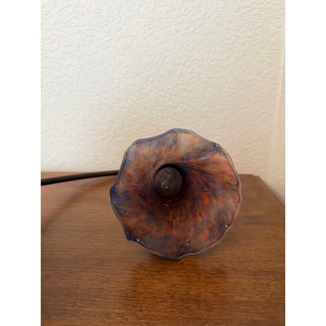 1980s Tulip Shaped Glass Lamp With Lilypad Metal Base For Sale - Image 4 of 7