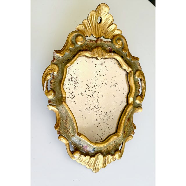 Gold Pair Italian Venetian Painted Gilt Wood Wall Mirror, 1960s For Sale - Image 8 of 16