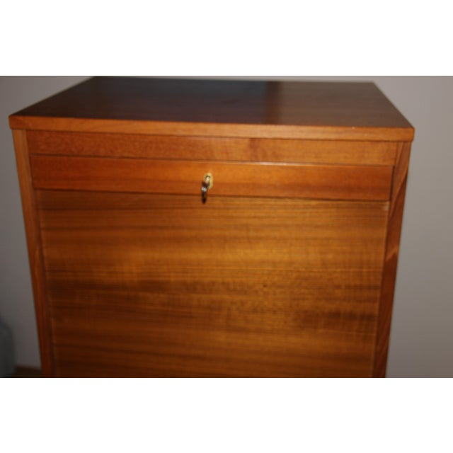 Danish Teak Filing Cabinet With Tambour Door Locking Key Chairish