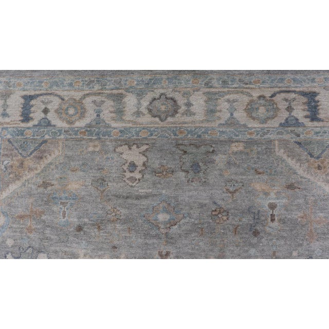 Textile Turkish Modern Oushak Rug in Medallion Design in Gray-Blue and Marigold For Sale - Image 7 of 11