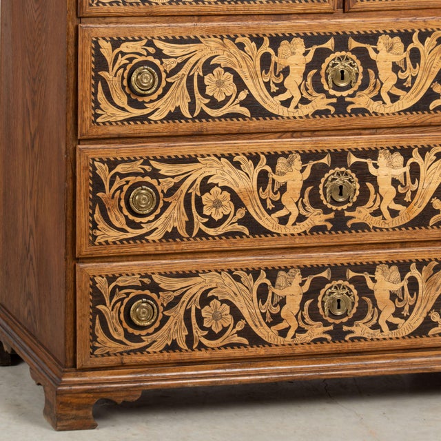 Early 19th Century Danish Oak Inlaid Five Drawer Cabinet With Angels For Sale - Image 9 of 11