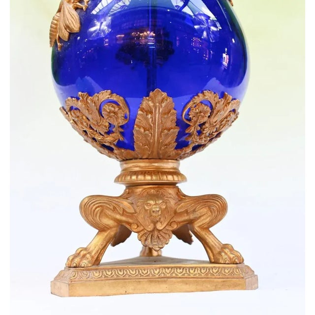 Blue French Empire Glass Candelabras with Gilt Mounts, 1870, Set of 2 For Sale - Image 8 of 15