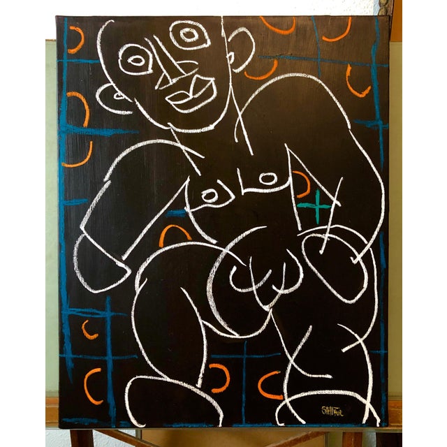 Early 21st Century Louis Stettner, Rare Modernist Oil Painting Line Drawing Nude Man Louis Stettner, 2011 For Sale - Image 5 of 7