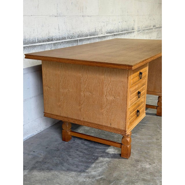 In Style of Henning Kjærnulf Oak Executive Desk With 6 Drawers Open Bookshelf Denmark Mid-Century Modern 1960s For Sale - Image 13 of 13