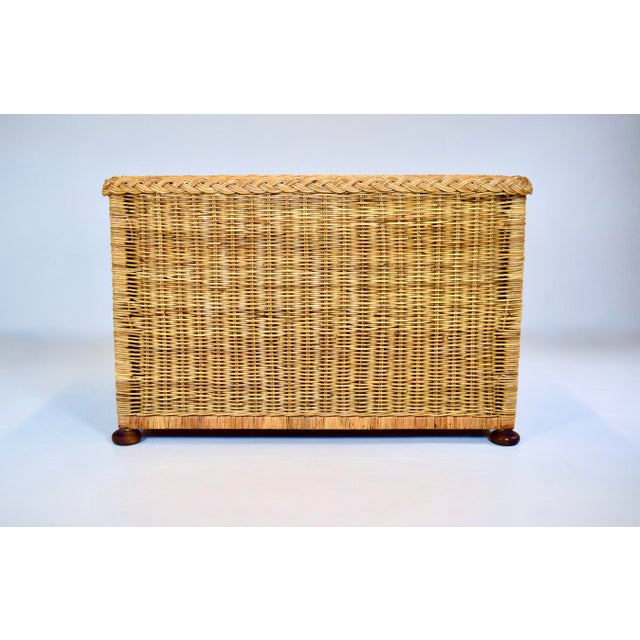 1950s Vintage Coastal Braided Woven Rattan Chest of Drawers With Walnut Bun Feet For Sale - Image 9 of 12