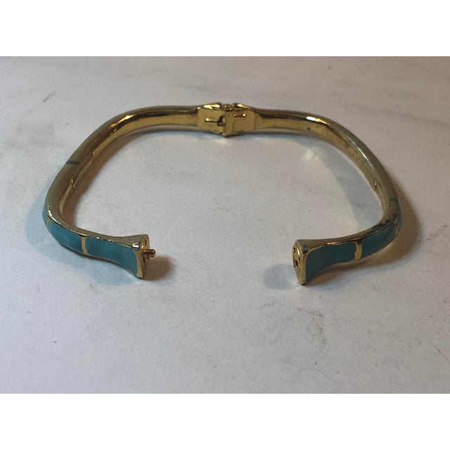 1970s Les Bernard Rectangular Gold Tone Turquoise Enamel Bangle For Sale - Image 6 of 12