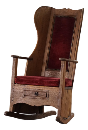 Antique 19th Century English Lambing Rocking Chair with Red Velvet Upholstery, 1890s