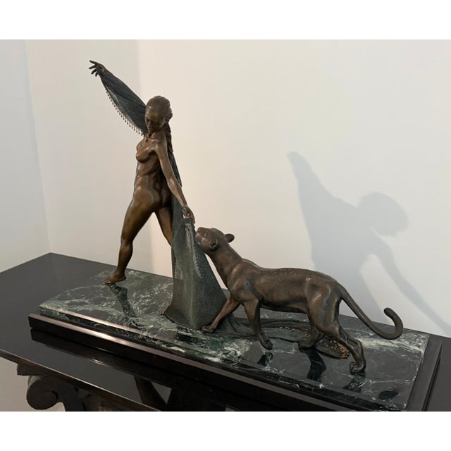 Late 20th century Art Deco revival bronze sculpture, inspired by Erté and French Deco sculptors such as Claire Colinet and...