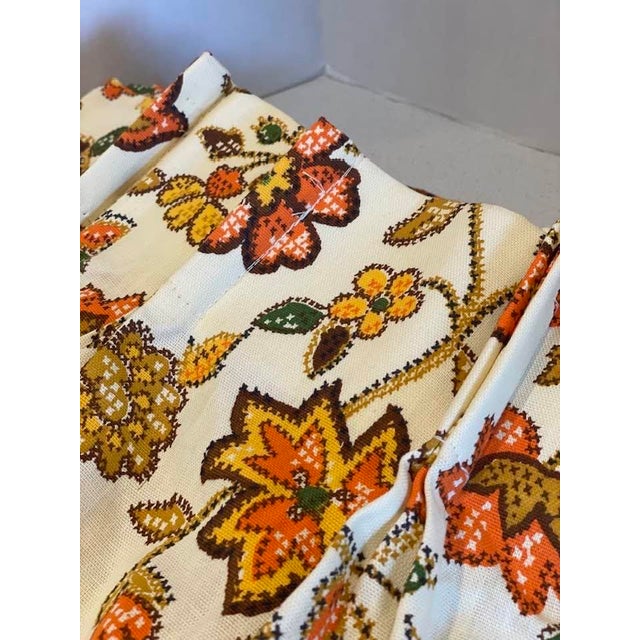Orange 2 Pair Vintage 70s Retro Groovy Mod Flower Power Jacobean Design HTF Deadstock Curtains Mint For Sale - Image 8 of 10