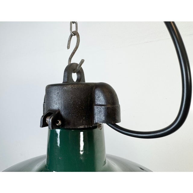 French Industrial Dark Green Enamel Factory Pendant Lamp, 1960s For Sale - Image 6 of 18