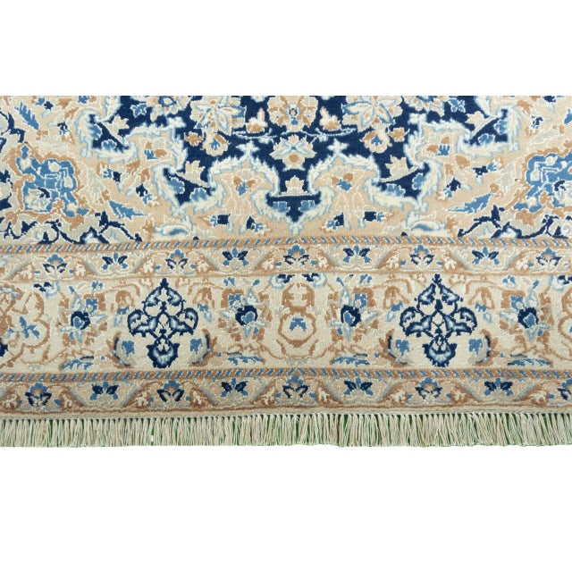 Blue Hand-Knotted Nain 9LA Oriental Rug with Silk Content For Sale - Image 8 of 13