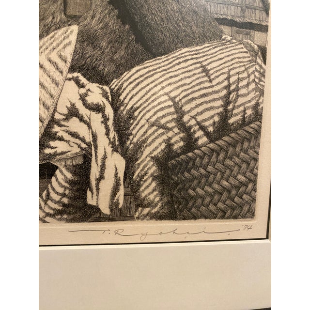 Paint Ryohei Tanaka 1974 Signed Etching Japanese Aquatint Roofs of Hida No 5 Framed For Sale - Image 7 of 11