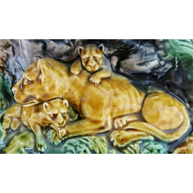 Ceramic Antique French Onnaing Majolica Blackamoor and Lions Jardinière, C. 1900 For Sale - Image 7 of 12
