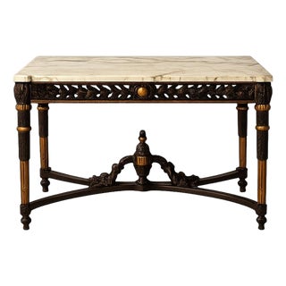 19th Century French Dark Wood Base & Marble Top Table For Sale