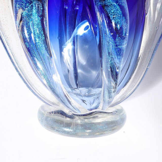 Modernist Hand-Blown Art Glass Vase in Cobalt & Ultramarine Signed Will Dexter For Sale - Image 12 of 15