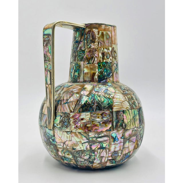 1960s Mexican Modernist Alpaca Silver & Abalone Pitcher, Los Castillo Style For Sale In Los Angeles - Image 6 of 16