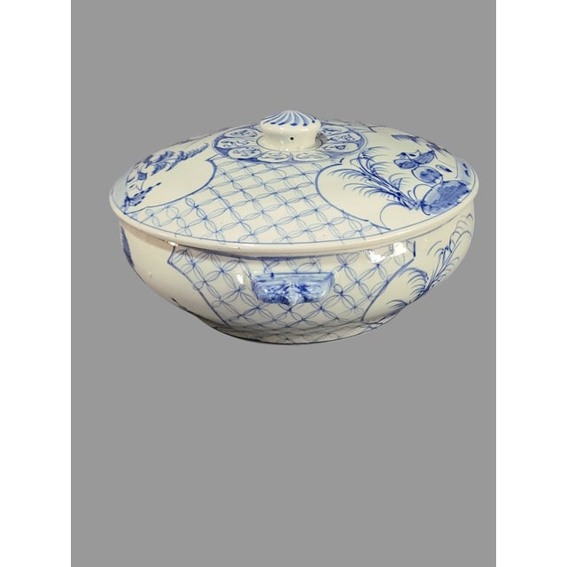 Asian Vintage Asian Saigon Blue and White Cho & Lon Covered Tureen Dish #1 For Sale - Image 3 of 12