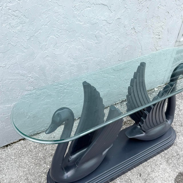 Art Deco Art Deco Carved and Painted Swan Glass Top Console For Sale - Image 3 of 10