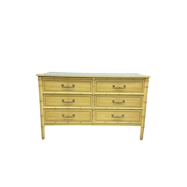 Late 20th Century Vintage Henry Link Cream Colored Faux Bamboo Six Drawer Dresser For Sale - Image 5 of 15