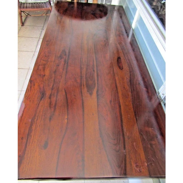 Vintage Spanish Catalan Trestle Dining Table With Lyre Legs and Iron Stretchers For Sale - Image 12 of 15