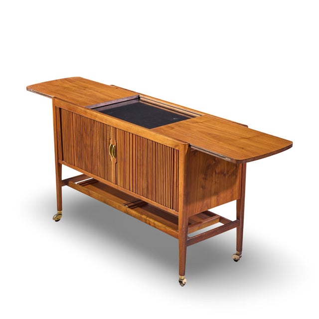 Kipp Stewart for Drexel Declaration Mid Century Walnut Tambour Door Bar Cart For Sale - Image 11 of 11