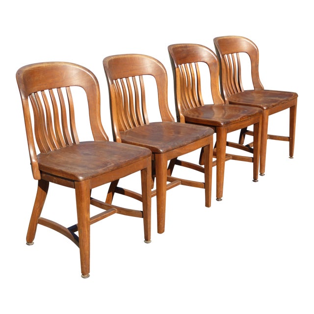 Set of 4 Vintage MidCentury Brown Solid Wood Farmhouse Chic Library