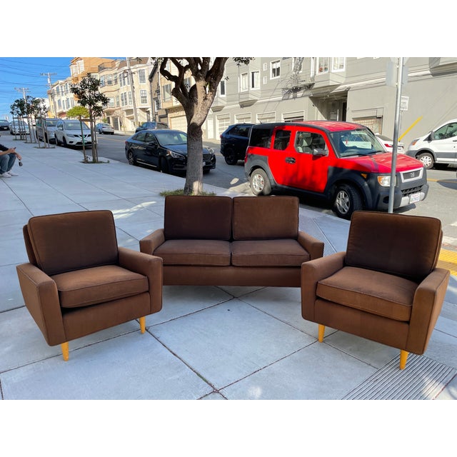 Mid Century Sofa & Two Chairs in Cocoa Brown For Sale In San Francisco - Image 6 of 11