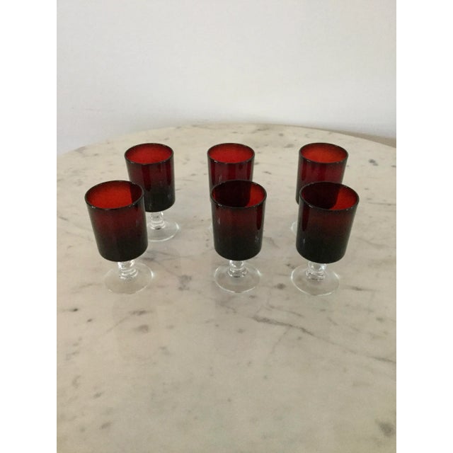 Beautiful Mid Century set of six Cristal D'Arque-Durand Roemer red ruby glasses and footed stem no crack or chip ,marked...