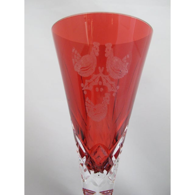 Waterford Crystal Waterford Crystal 12 Days of Christmas 3 French Hens Red Crimson Champagne Flute For Sale - Image 4 of 9