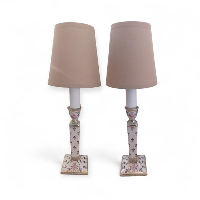 French Painted Porcelain Lamps, Set of 2 For Sale - Image 5 of 5