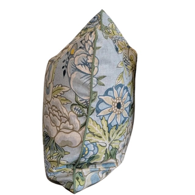 Custom order- single 18" double sided pillow cover in Thibaut Peony Garden in spa blue. Coordinating green cording. Single...