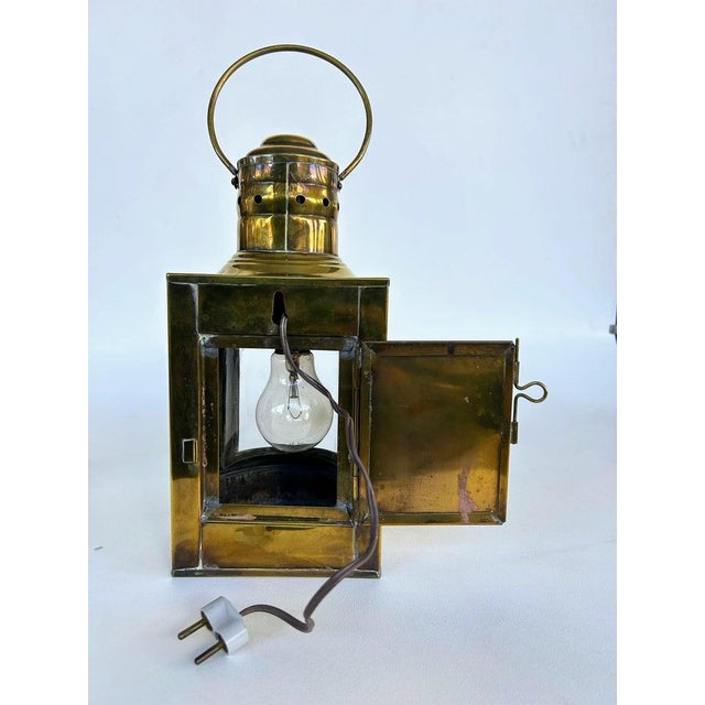 Mid 20th Century Vintage Brass and Glass Port and Starboard Nautical Lanterns Mounted as Sconces, a Pair For Sale - Image 5 of 11