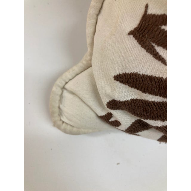 Crewel Work Embroidered Brown Bird Toss Pillow -1 For Sale - Image 9 of 10