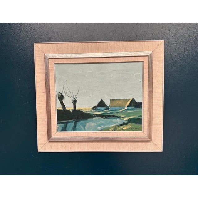 Bengt Hillgrund, Farm by the Lake, 1950s, Oil Painting on Canvas, Framed For Sale - Image 18 of 18