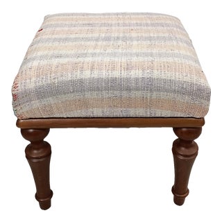 Kilim Upholstered Paded Top Footstool For Sale