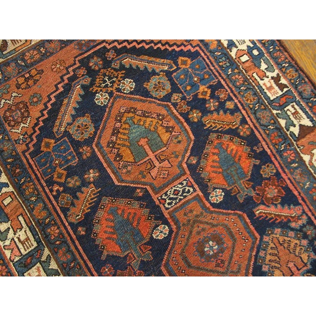 1930s 1930s Blue Navy Medallion Tribal Antique W. Persian Kurdish Rug 4' X 6'6" Knotted Wool Carpet For Sale - Image 5 of 6