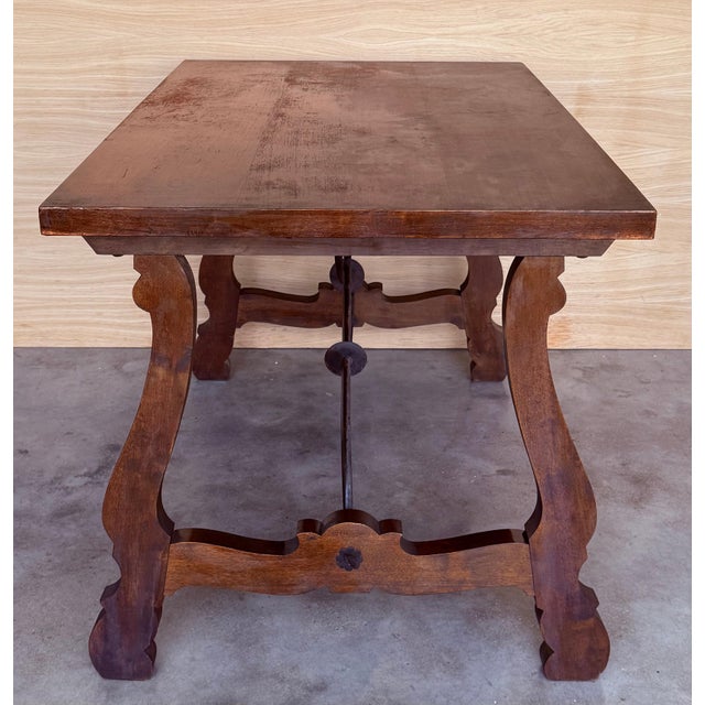 20th Dining or Console Table of Walnut with Lyre Legs and Heavy Top, Spain For Sale - Image 11 of 18