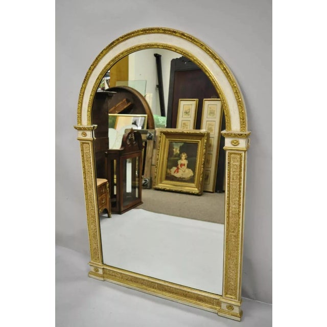 Antique Italian Neoclassical Carved Gold Giltwood Arched Large Wall Mirror. Item features an arched top, nice larger size,...