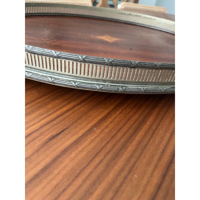 Late 19th Century 1800s Meriden Britannia Co. Mahogany Butler's Tray With Inlay For Sale - Image 5 of 12