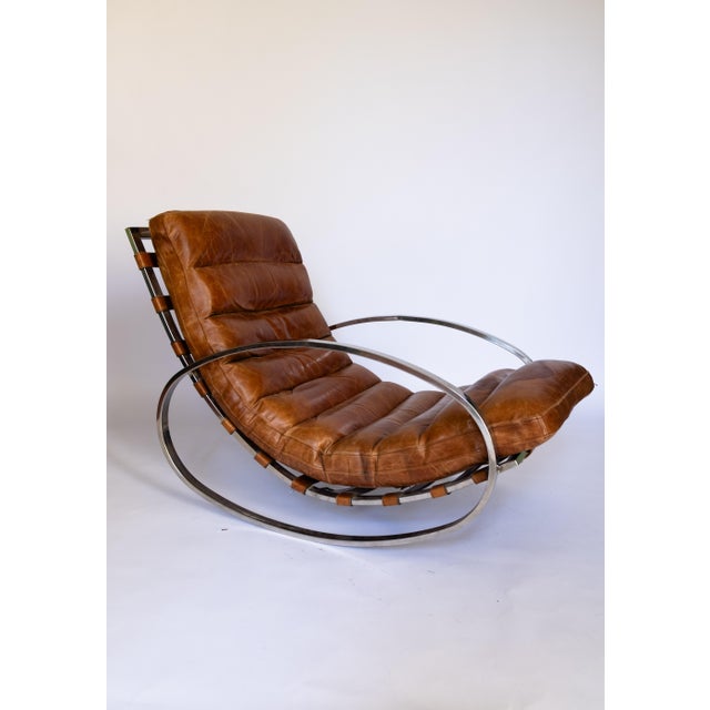 Selig Renato Zevi Leather Rocking Chair from Selig, 1970 For Sale - Image 4 of 7