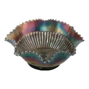 Vintage Northwood Stippled Rays Amethyst Carnival Glass Ruffled Bowl
