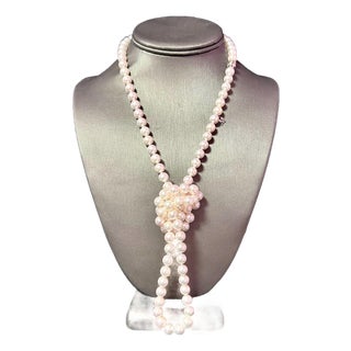 1990s Mikimoto Estate Akoya Pearl Diamond Necklace 36" 18k Gold For Sale