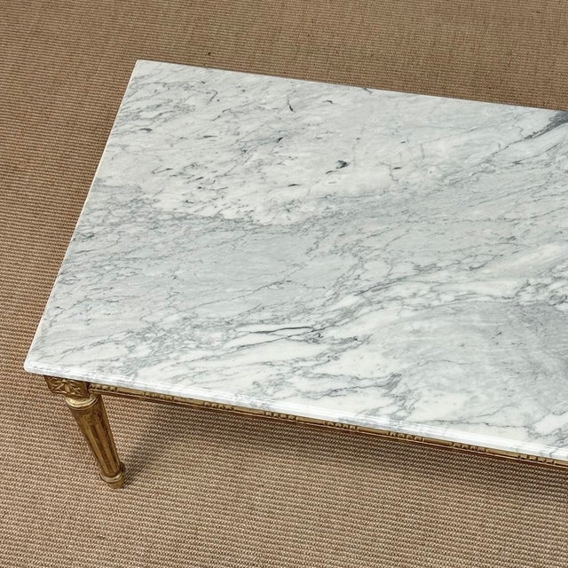 French Louis XVI Giltwood Coffee Table With Carrara Marble For Sale - Image 17 of 18