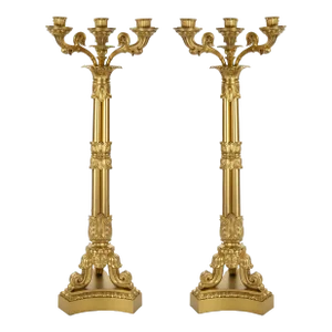 Large Pair of Antique Charles X Style French Bronze Candelabra