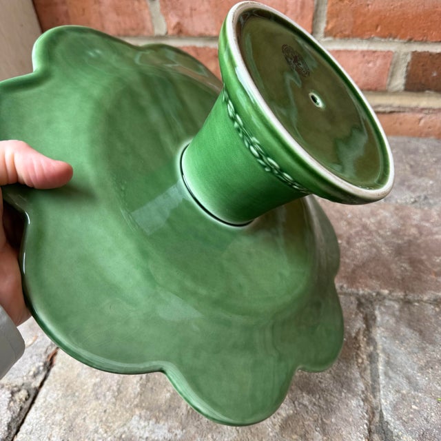 Bordallo Pinheiro Rabbit Green Majolica Pedestal Cake Stand / Platter — 13” For Sale In Chicago - Image 6 of 8