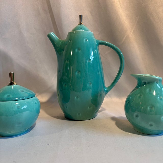 Royal Haeger 1940s Royal Haeger Green Ceramic Coffee Set - Three Pieces For Sale - Image 4 of 9