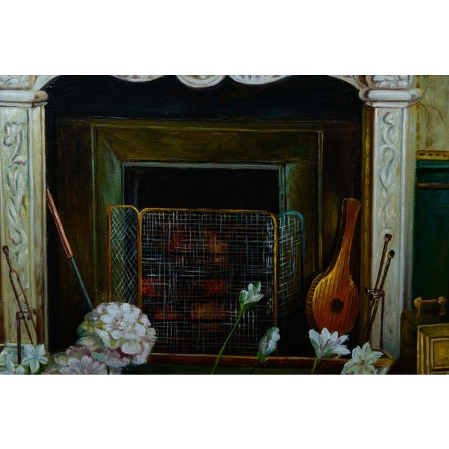 Traditional Large Oil Painting of Traditional Room Setting For Sale - Image 3 of 8