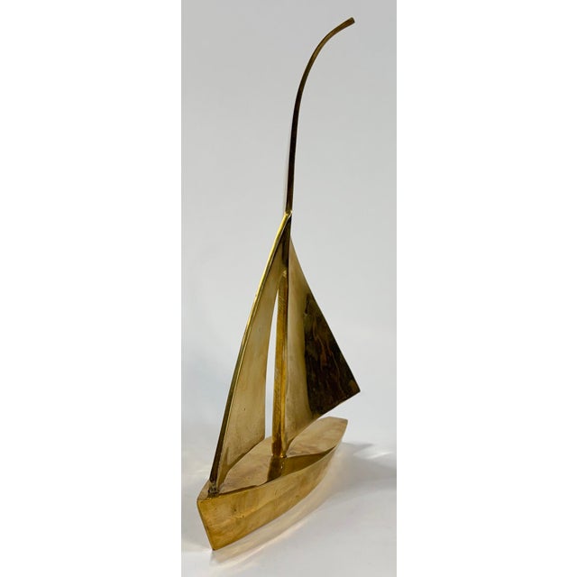 Metal Vintage Oversized Solid Brass Sailboat For Sale - Image 7 of 7